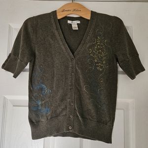 Reference Point Women's Green Button Up Short Sleeve Cardigan Sweater Size Small